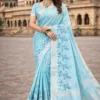 Mahek 217 Linen Cotton Embroidery Worked Fancy Saree Collection