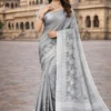 Mahek 217 Linen Cotton Embroidery Worked Fancy Saree Collection
