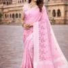 Mahek 217 Linen Cotton Embroidery Worked Fancy Saree Collection