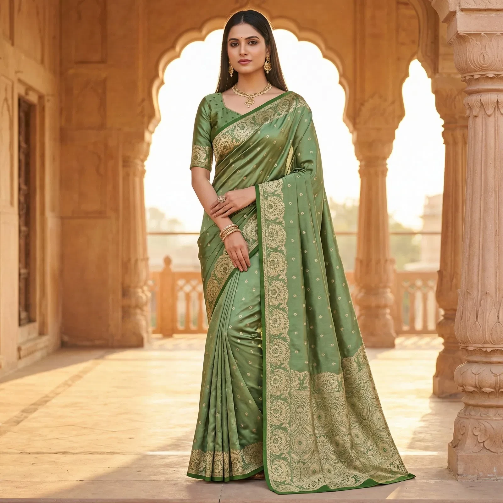 Mb 8 Satin Silk Golden Butta Woven Saree Collection