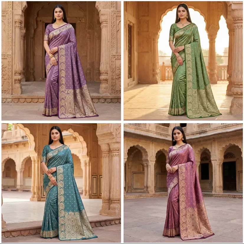 Mb 8 Satin Silk Golden Butta Woven Saree Collection