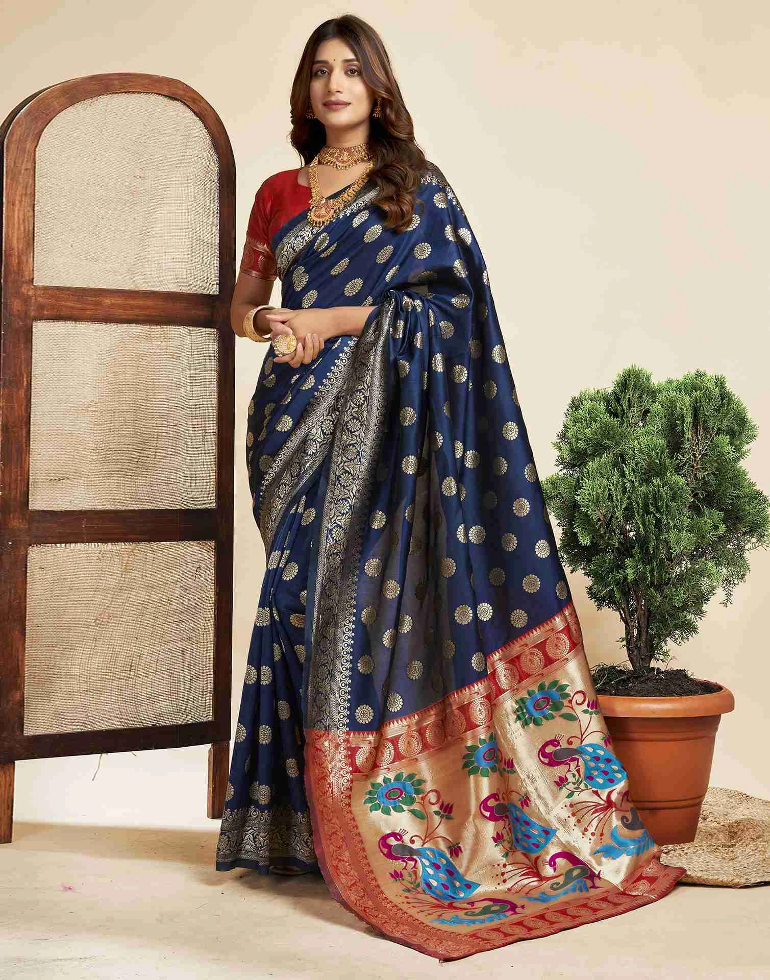 P 207 Silk Woven Work Traditional Wear Saree Collection