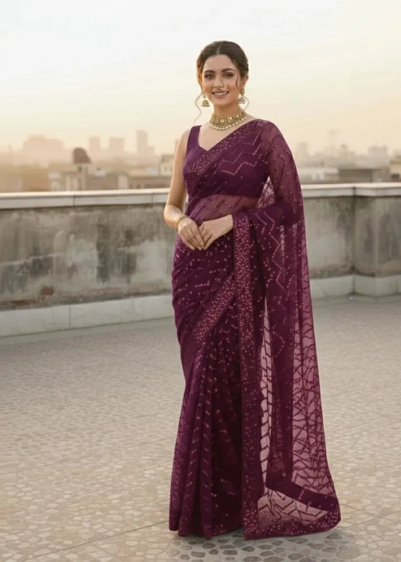 Vt 833 T Georgette Silk Sequence Worked Premium Saree Collection