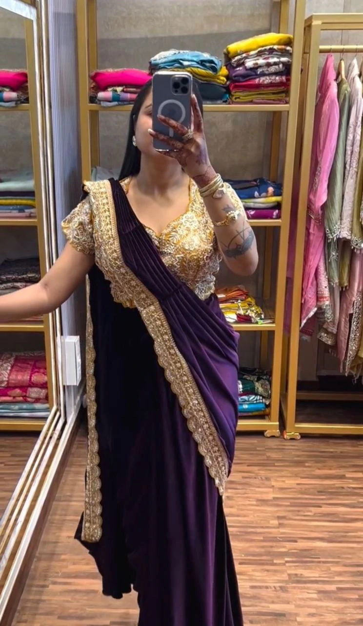 Bt 7145 Fandy Satin Sequence Worked Ready to Wear Saree Collection