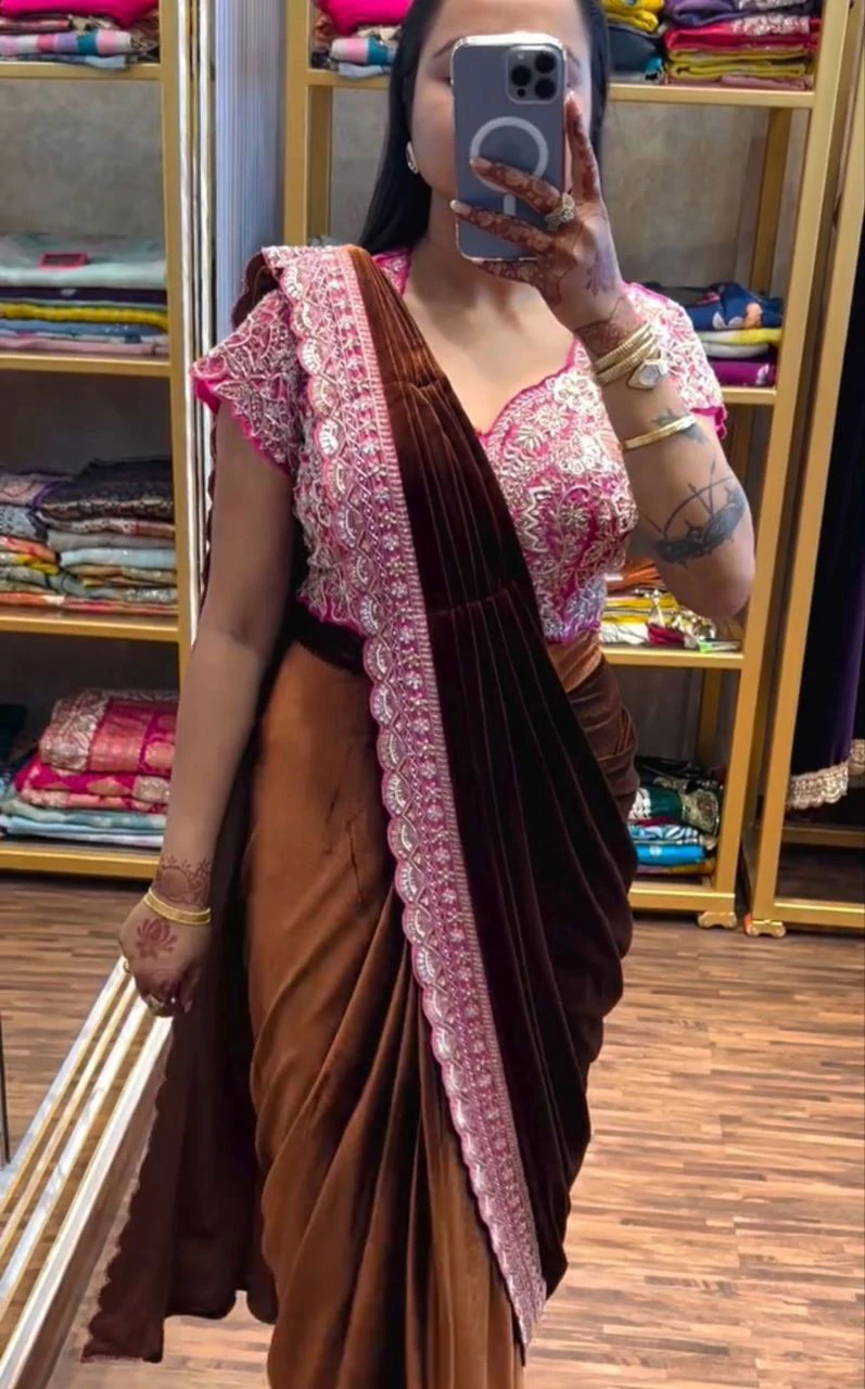 Bt 7145 Fandy Satin Sequence Worked Ready to Wear Saree Collection