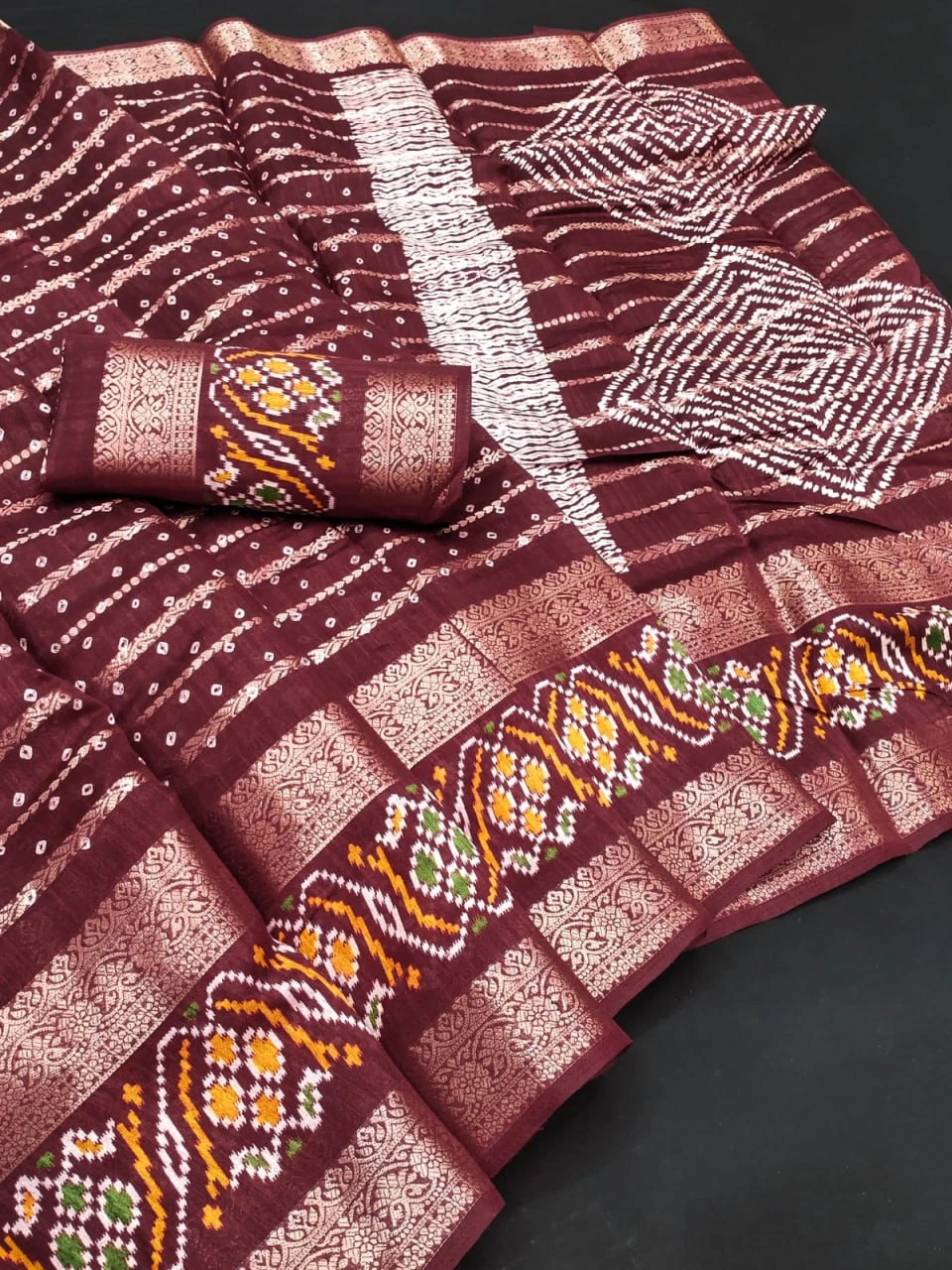 Designer Freehand B D48 Dola Silk with Double Jacquard Border Saree Collection