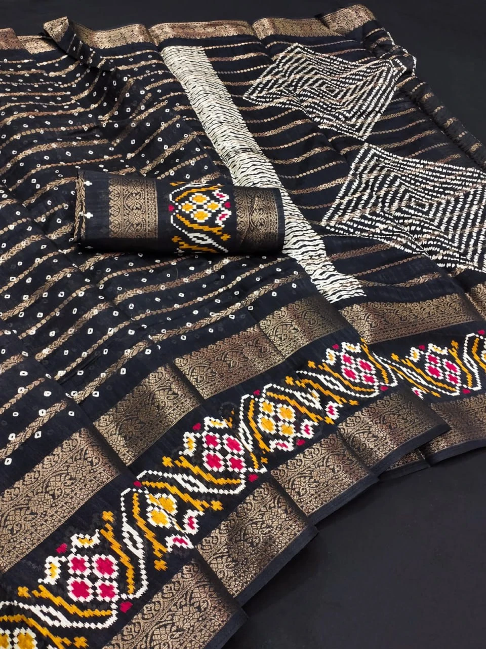 Designer Freehand B D48 Dola Silk with Double Jacquard Border Saree Collection