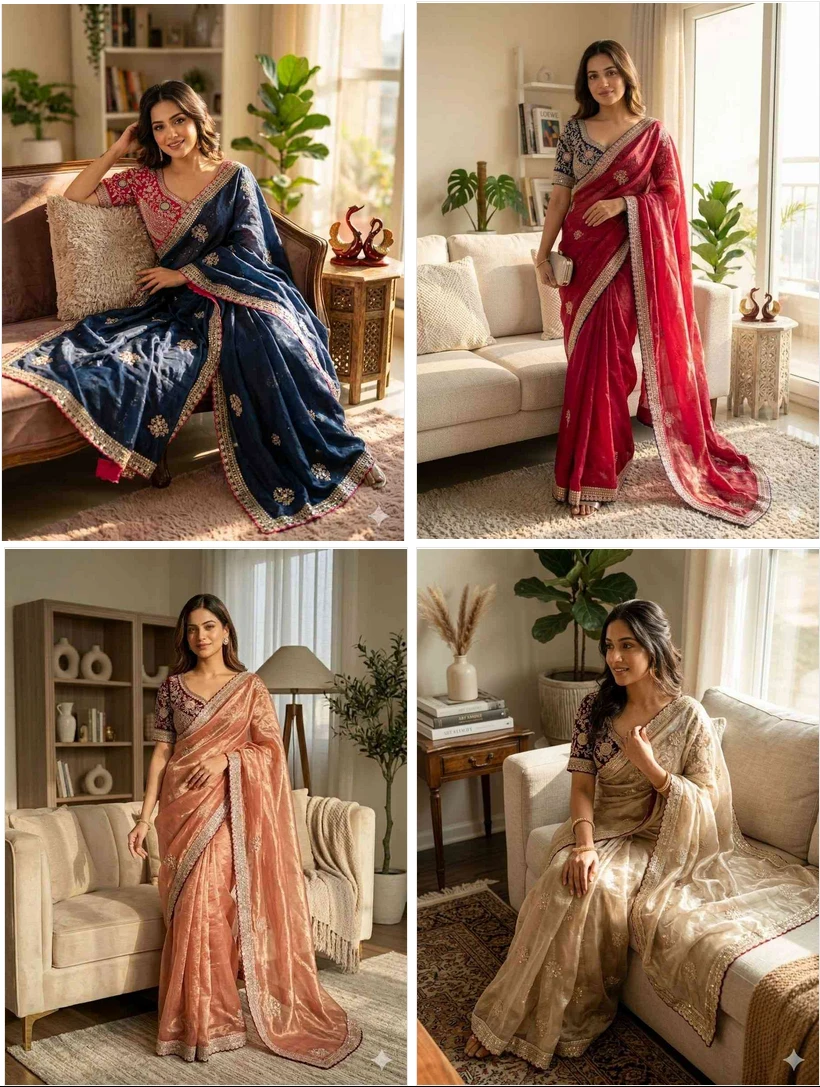 Kc 2109 Soft Frendy Satin Embroidery Worked Premium Saree Collection