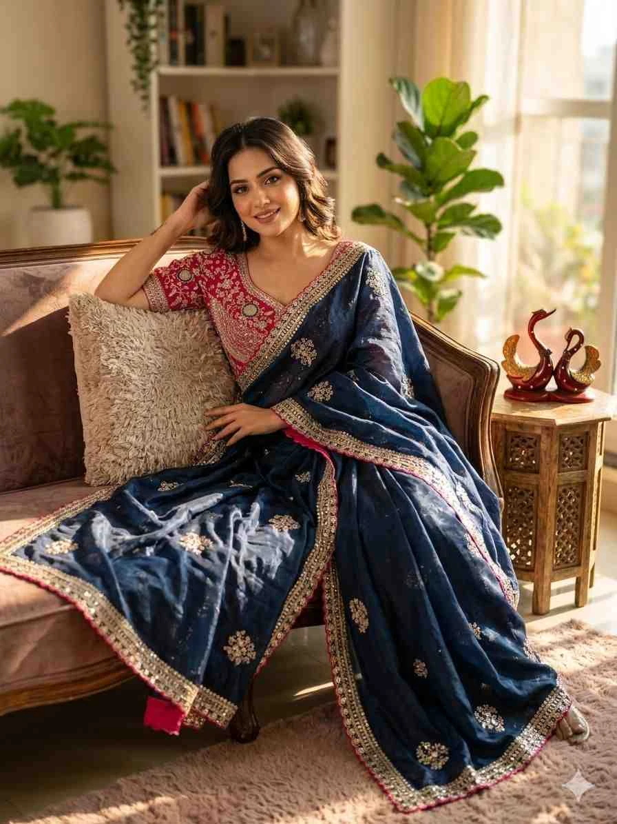 Kc 2109 Soft Frendy Satin Embroidery Worked Premium Saree Collection