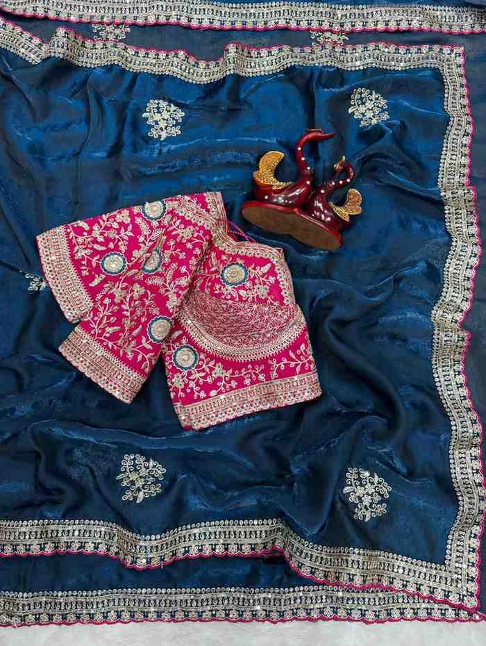 Kc 2109 Soft Frendy Satin Embroidery Worked Premium Saree Collection