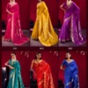 Rajtex Blue Taxi Satin Linen Handloom Weaving Silk Saree Collection