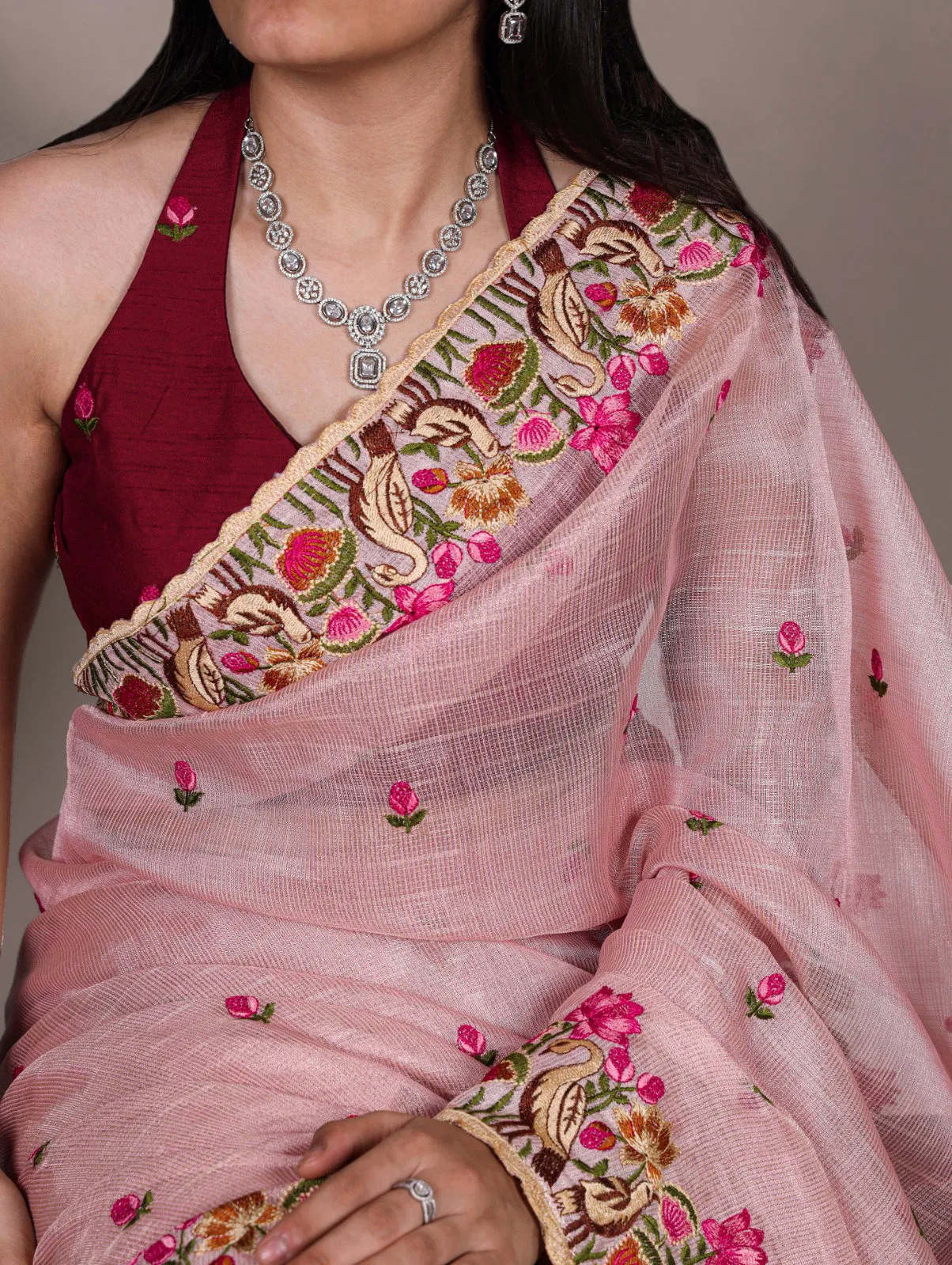Taraa L 7400 Zari Kota Tissue Thread Embroidered Saree Collection