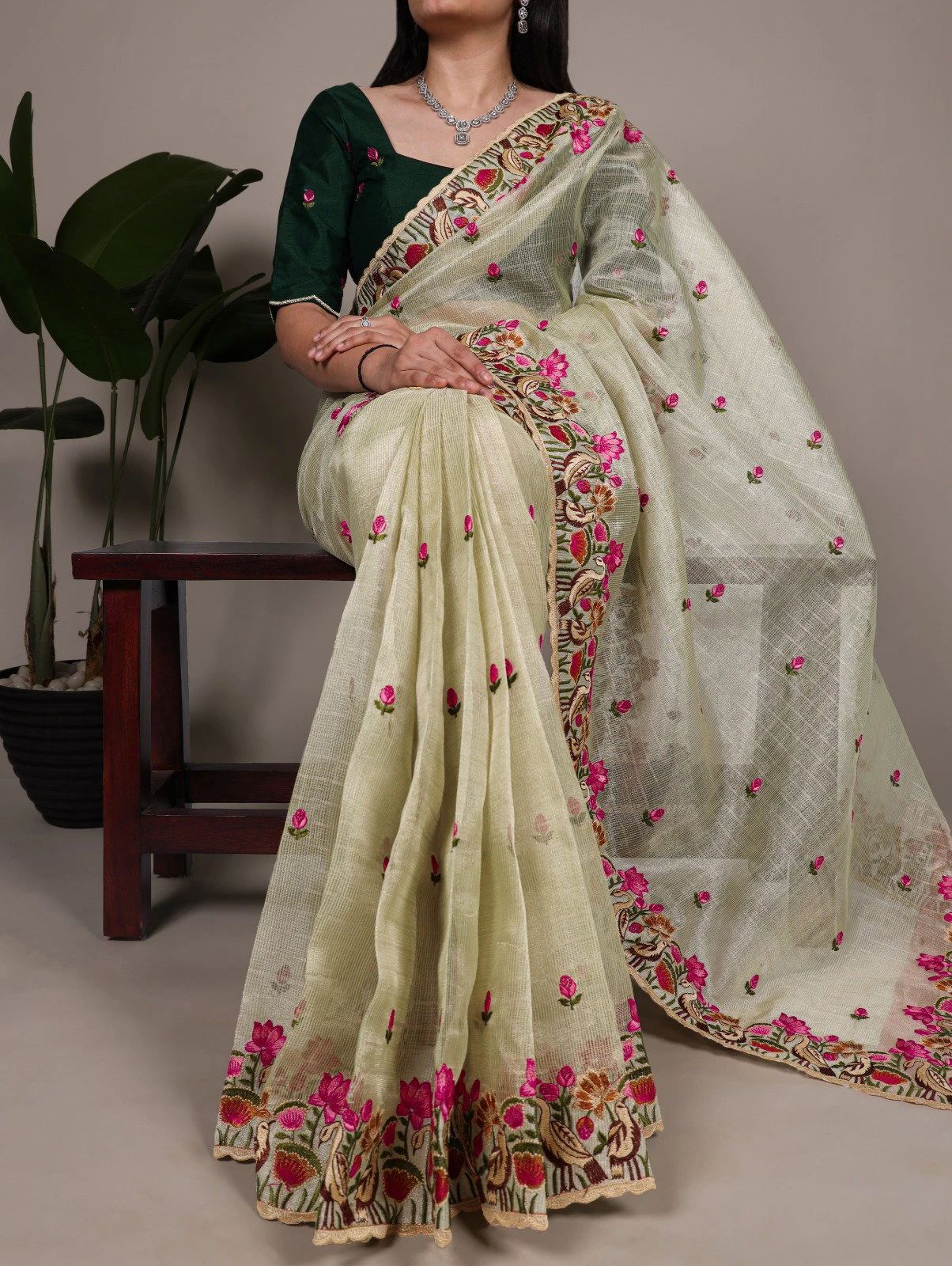 Taraa L 7400 Zari Kota Tissue Thread Embroidered Saree Collection