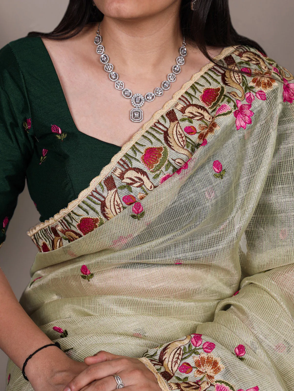 Taraa L 7400 Zari Kota Tissue Thread Embroidered Saree Collection