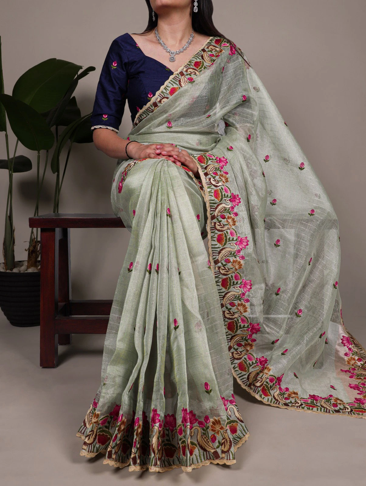 Taraa L 7400 Zari Kota Tissue Thread Embroidered Saree Collection