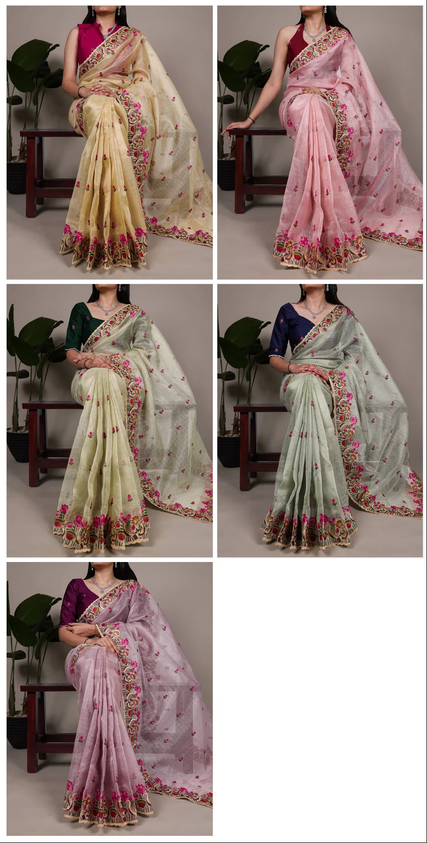 Taraa L 7400 Zari Kota Tissue Thread Embroidered Saree Collection