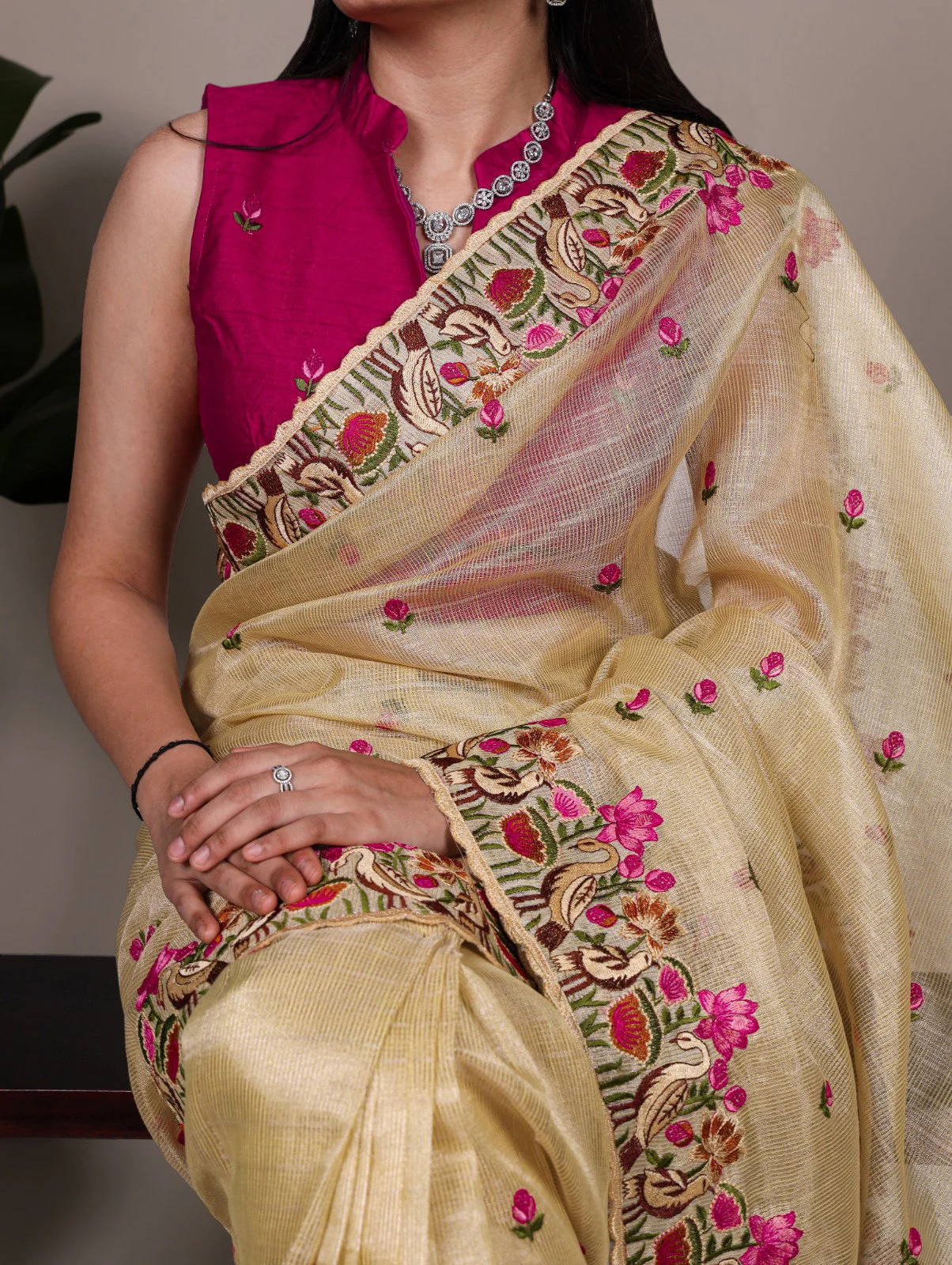 Taraa L 7400 Zari Kota Tissue Thread Embroidered Saree Collection