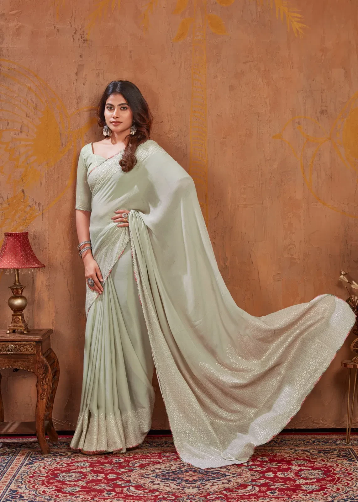 Triva Moss Stitch Foil Printed Fancy Saree Collection