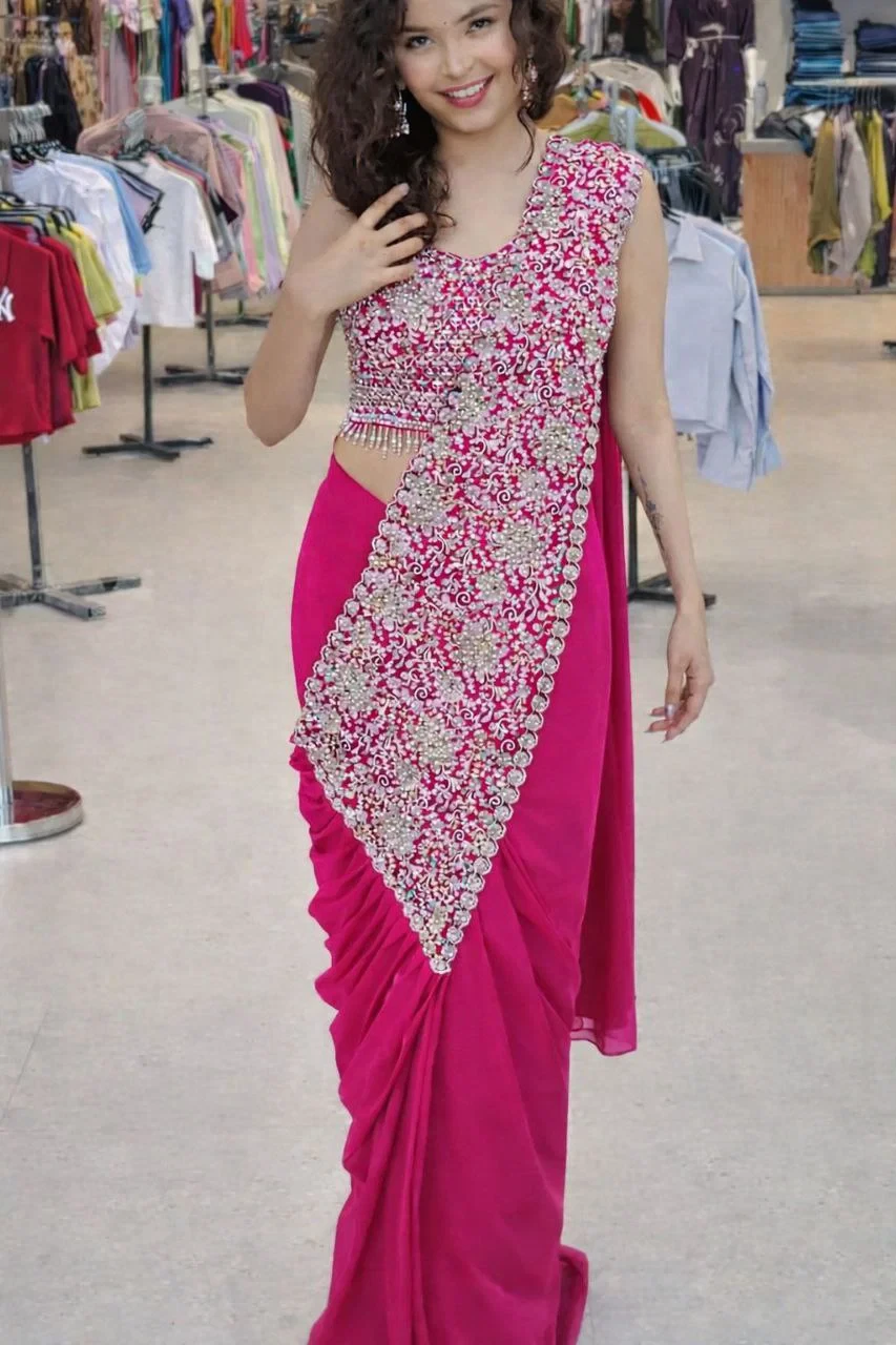Bt 7146 Faux Georgette Embroidery Sequence Work Ready to Wear Saree