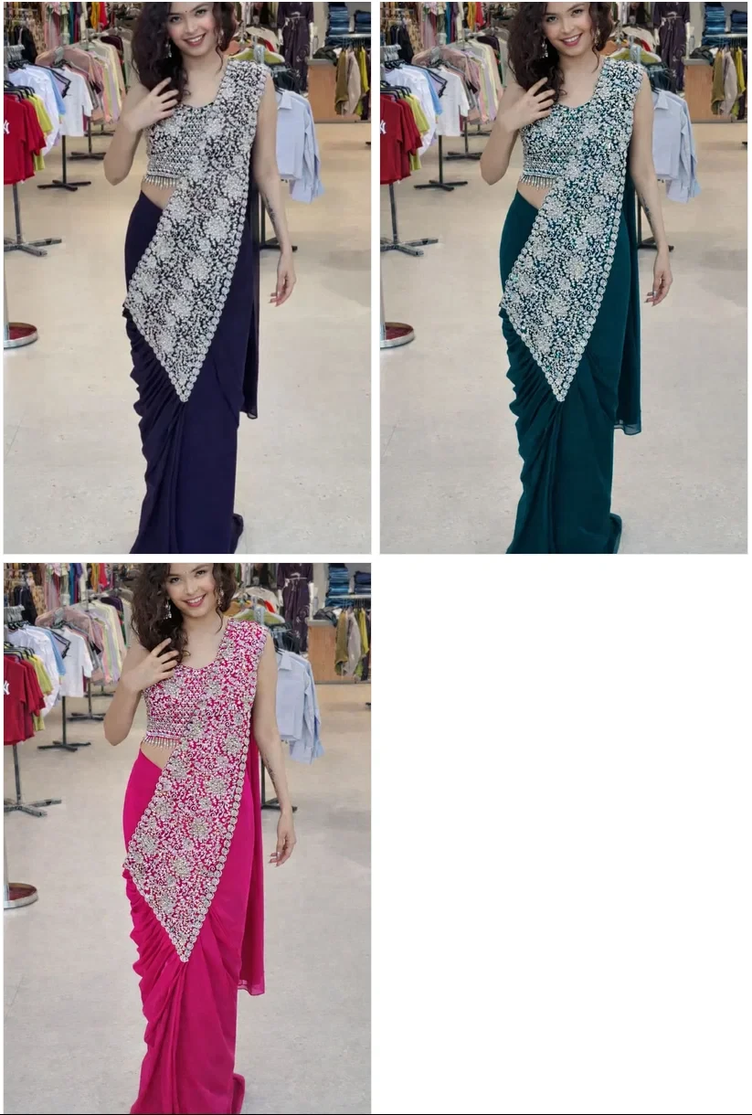 Bt 7146 Faux Georgette Embroidery Sequence Work Ready to Wear Saree