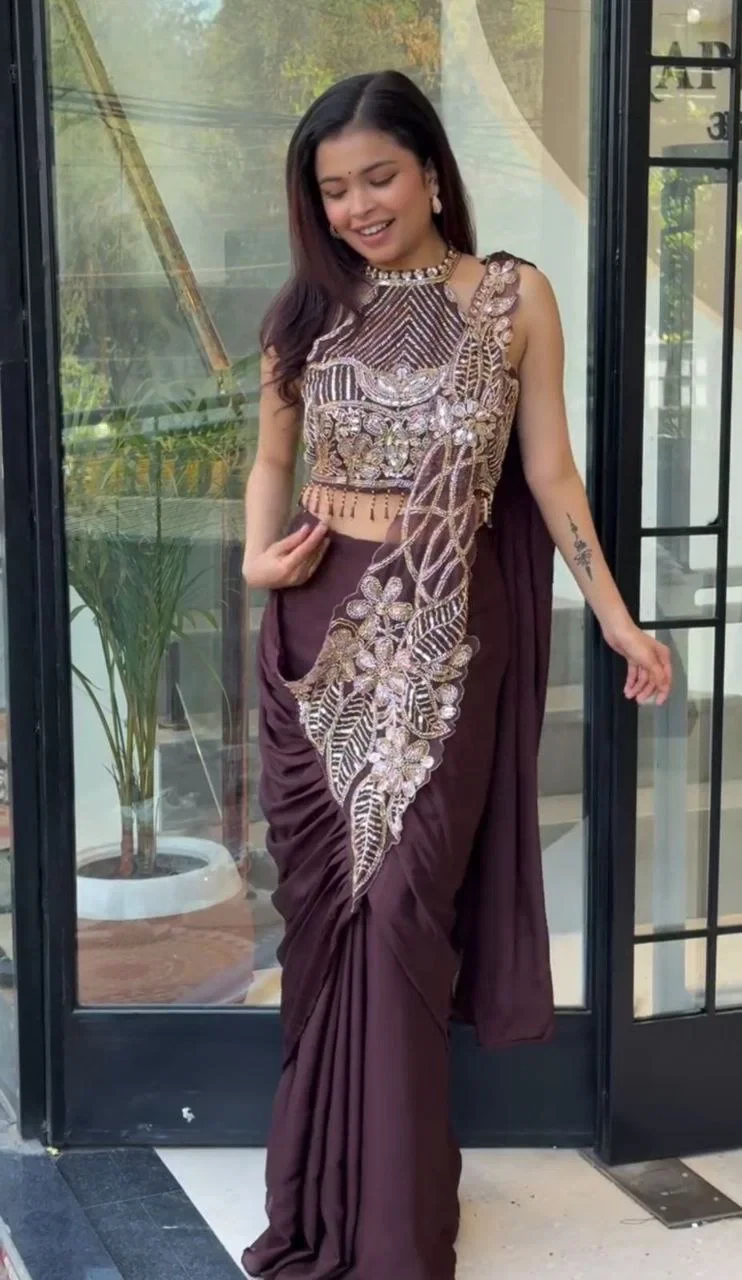 Bt 7148 Star Georgette Embroidery Worked Ready to Wear Designer Saree Collection