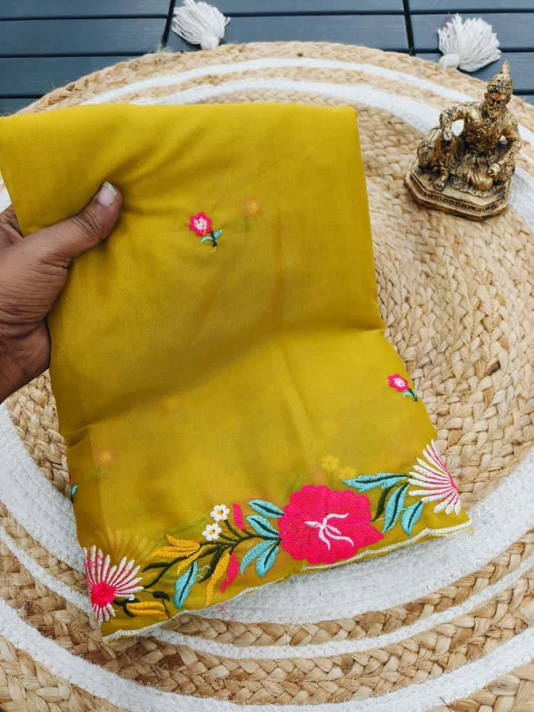 Floral Star Georgette Ah Embroidery Worked Fancy Saree Collection