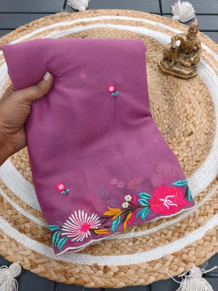 Floral Star Georgette Ah Embroidery Worked Fancy Saree Collection