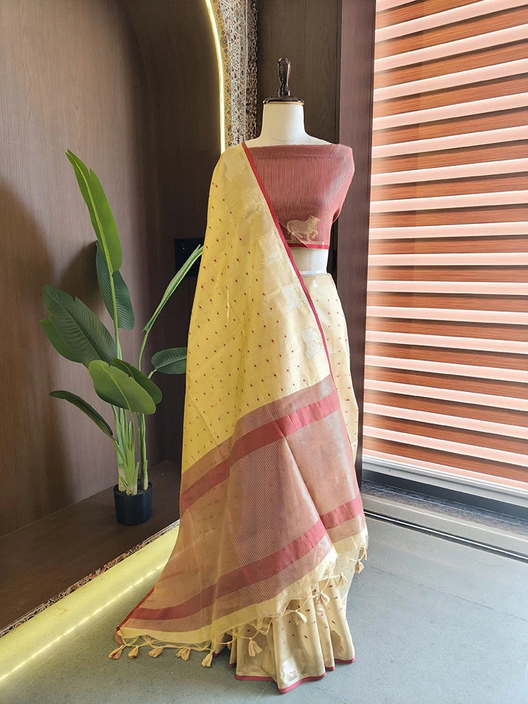 Jf 3519 Khadi Raw Silk Butti Weaves Traditional Saree Collection
