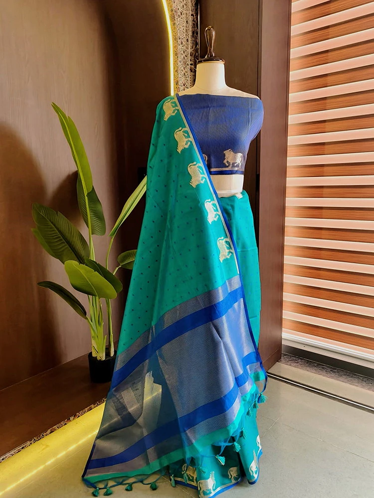 Jf 3519 Khadi Raw Silk Butti Weaves Traditional Saree Collection