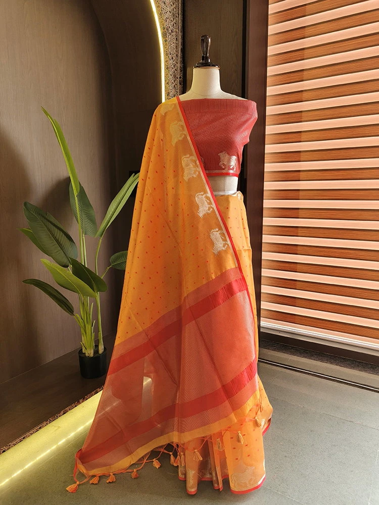 Jf 3519 Khadi Raw Silk Butti Weaves Traditional Saree Collection
