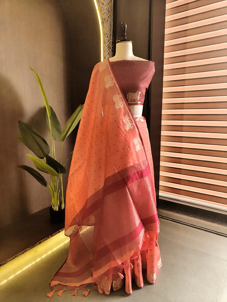 Jf 3519 Khadi Raw Silk Butti Weaves Traditional Saree Collection