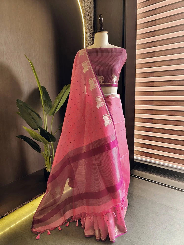 Jf 3519 Khadi Raw Silk Butti Weaves Traditional Saree Collection