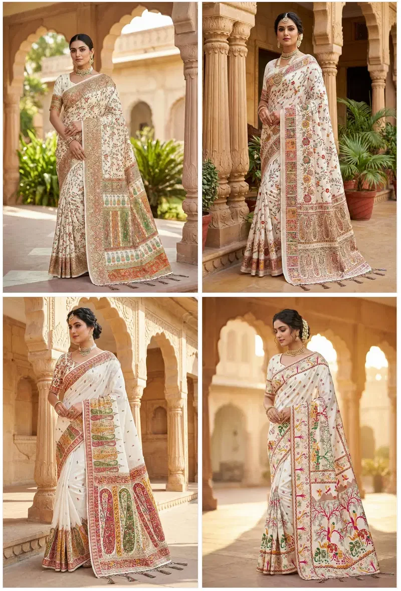 Mb White Pashmina Vol 1 Soft Rajwadi Silk Weaving Saree Collection