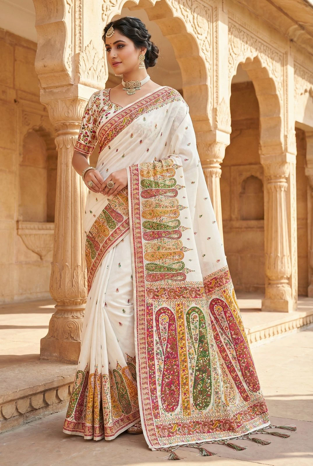 Mb White Pashmina Vol 1 Soft Rajwadi Silk Weaving Saree Collection