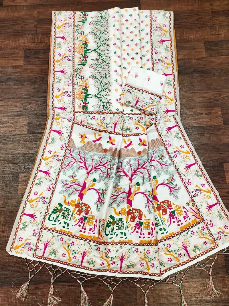 Mb White Pashmina Vol 1 Soft Rajwadi Silk Weaving Saree Collection