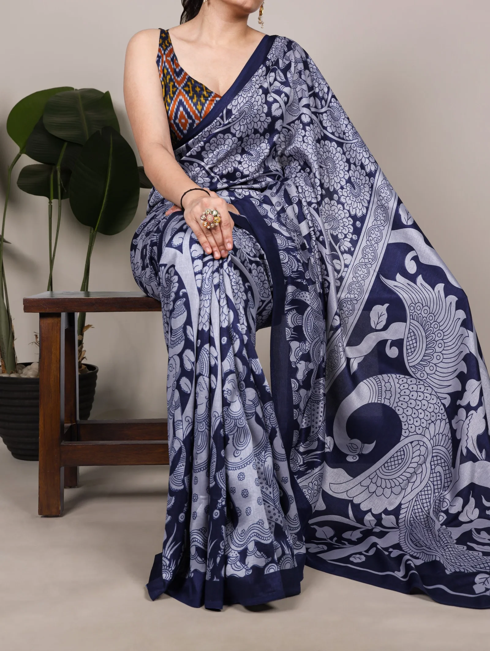 Taraa L 7301 Tasar Silk Kalamkari Printed Saree Collection