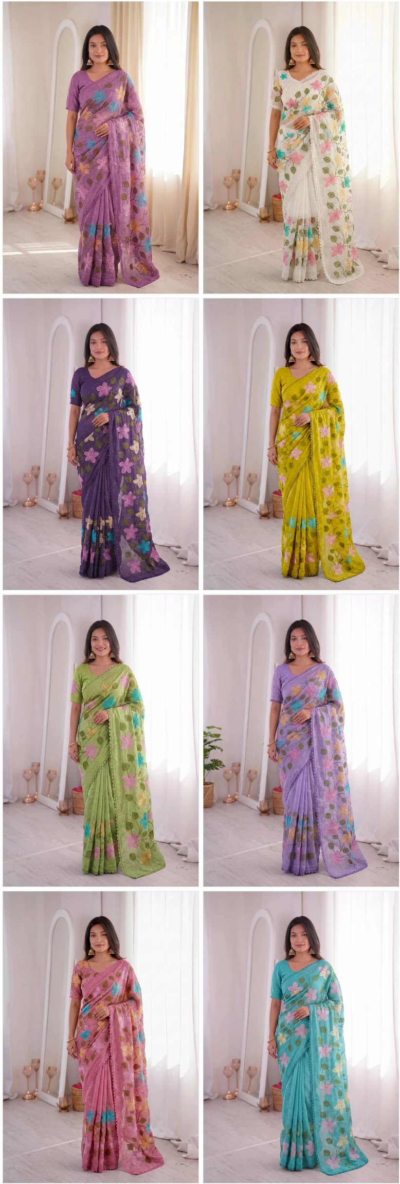 Bt 1311 Viscose Crunchy Silk Floral Embroidery Worked Saree Collection