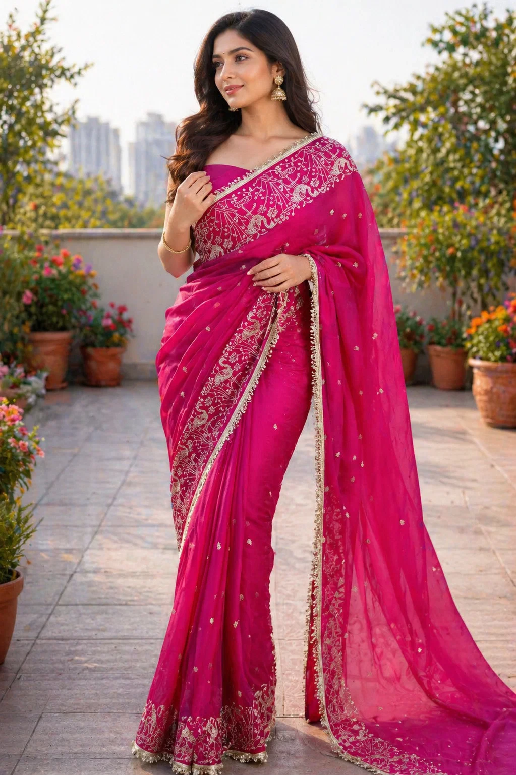 Bt 446 Star Georgette Thread Embroidery Worked Saree Collection