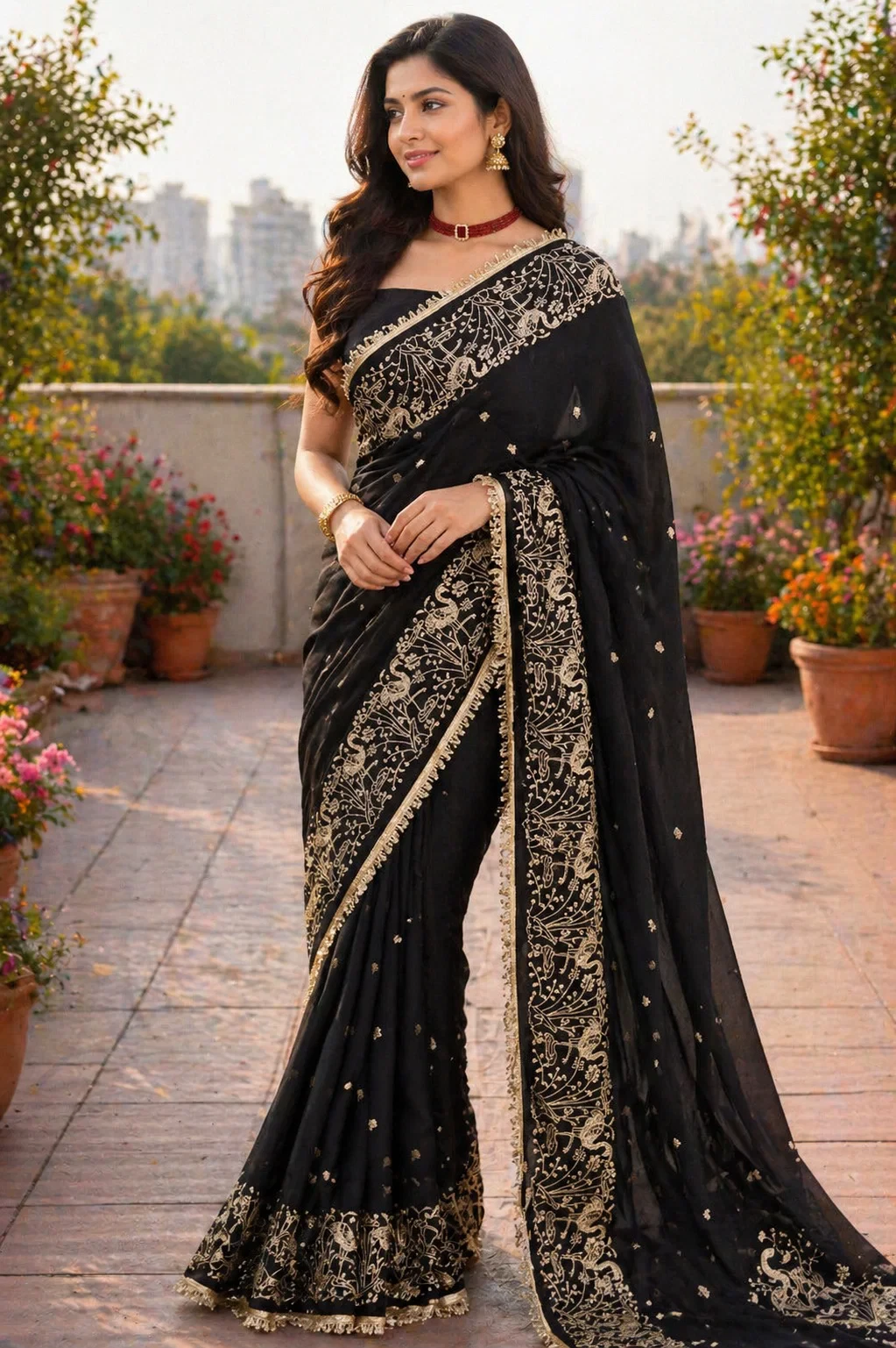 Bt 446 Star Georgette Thread Embroidery Worked Saree Collection