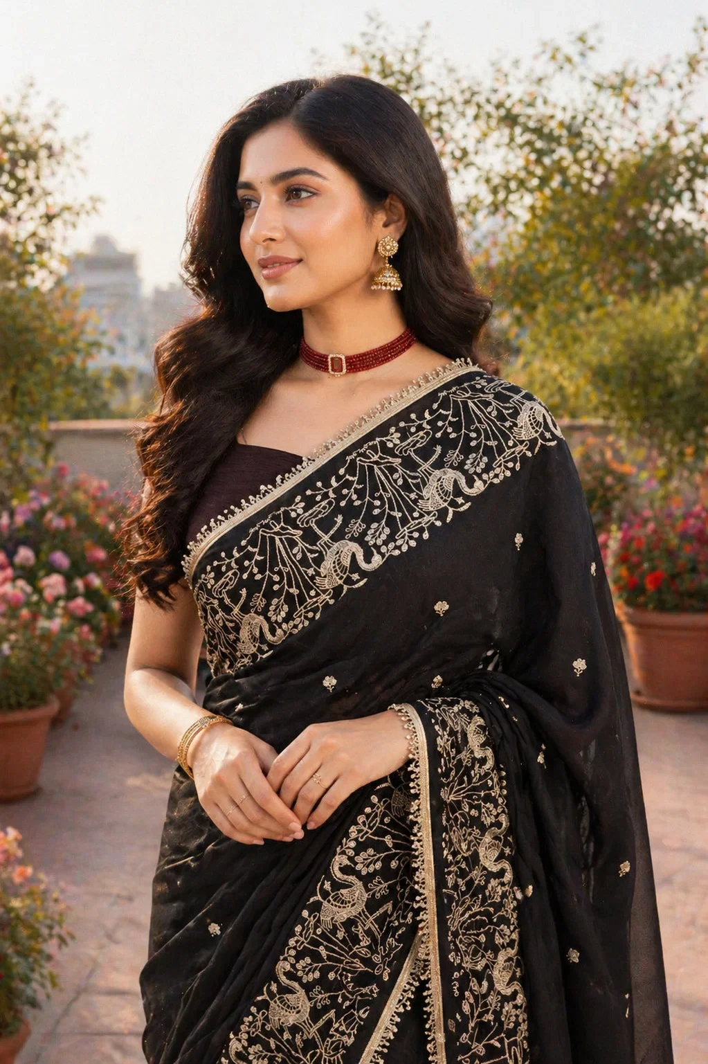 Bt 446 Star Georgette Thread Embroidery Worked Saree Collection