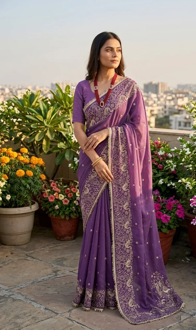 Bt 446 Star Georgette Thread Embroidery Worked Saree Collection