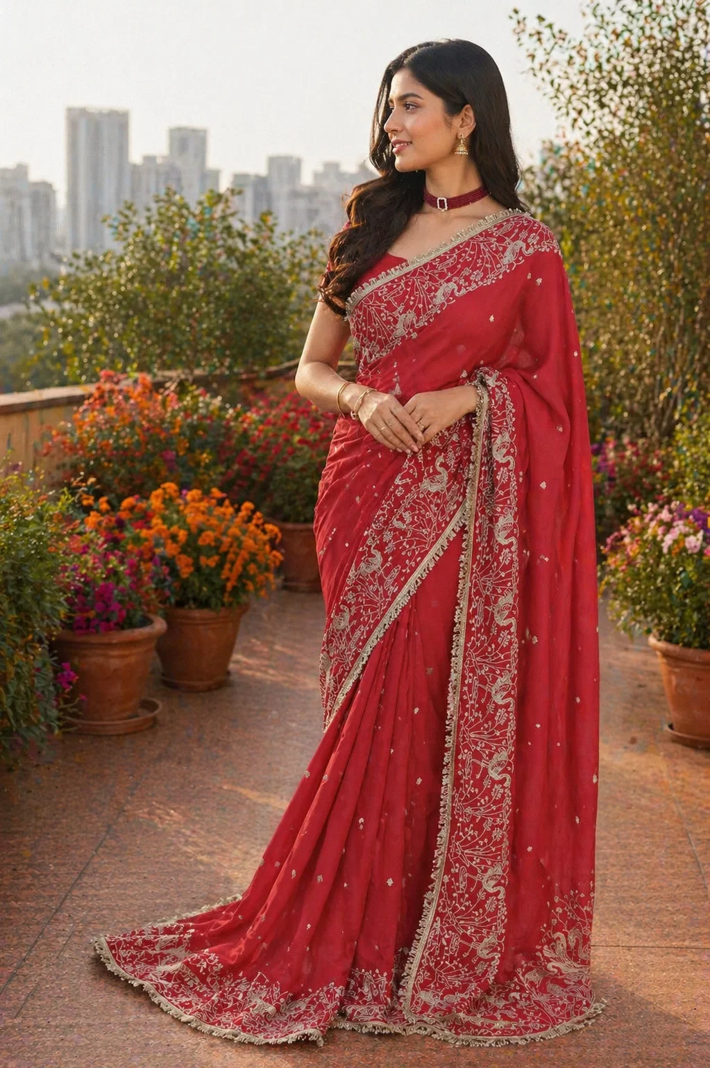 Bt 446 Star Georgette Thread Embroidery Worked Saree Collection