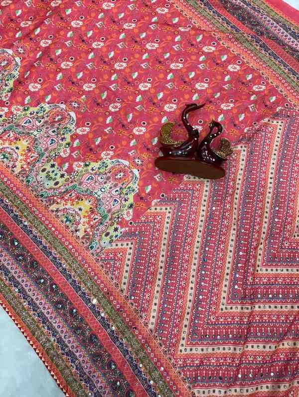 Kc 2132 Soft Chinon Printed Mirror Worked Saree Collection