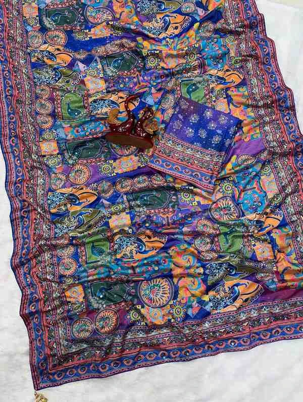 Kc 2132 Soft Chinon Printed Mirror Worked Saree Collection