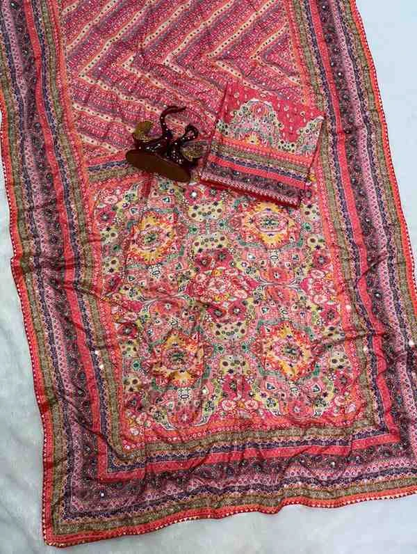 Kc 2132 Soft Chinon Printed Mirror Worked Saree Collection