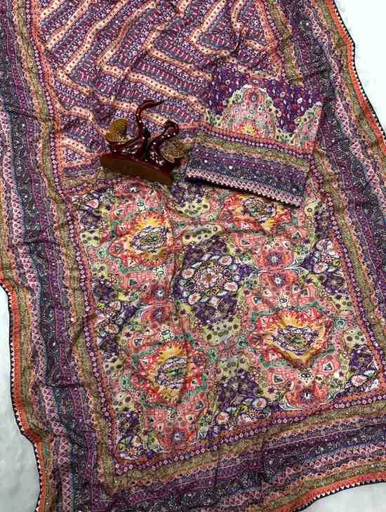 Kc 2132 Soft Chinon Printed Mirror Worked Saree Collection