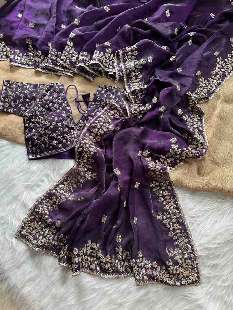 Kc 410 Fandy Sattin Silk Seqeunce Worked Premium Saree Collection