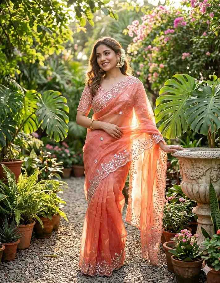 Kc 410 Fandy Sattin Silk Seqeunce Worked Premium Saree Collection