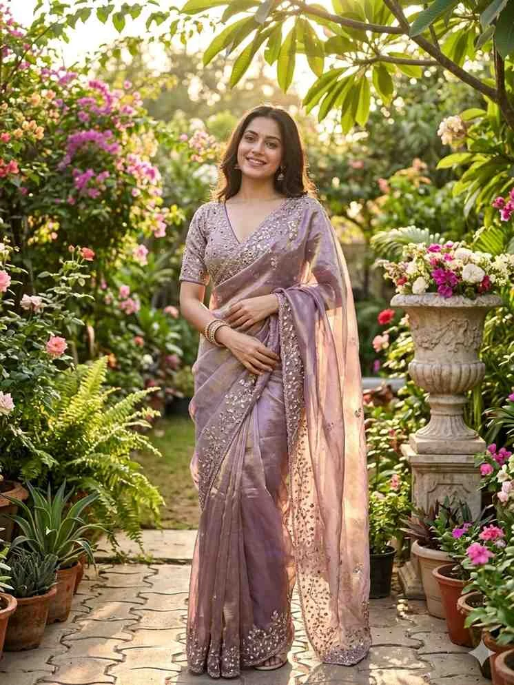Kc 410 Fandy Sattin Silk Seqeunce Worked Premium Saree Collection