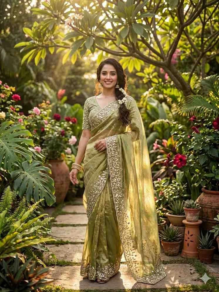 Kc 410 Fandy Sattin Silk Seqeunce Worked Premium Saree Collection